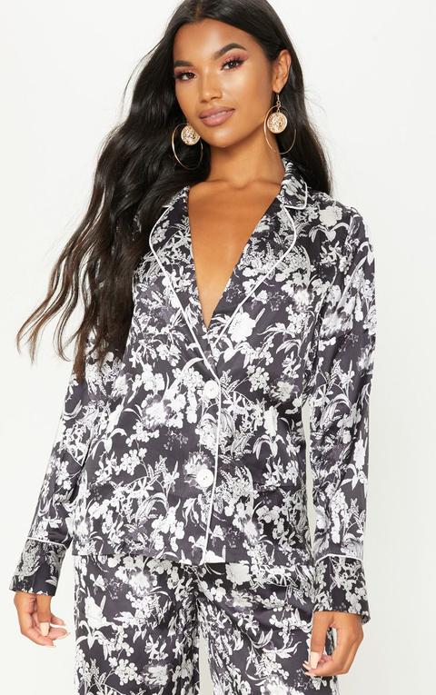 Black Floral Printed Button Front Shirt