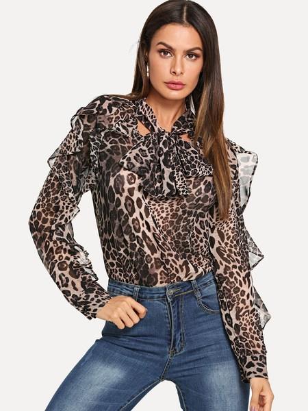 Bluse Mit Leopard Knoten Und Raffung