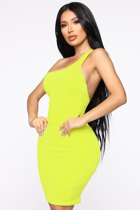 Side Piece One Shoulder Mini Dress - Kiwi