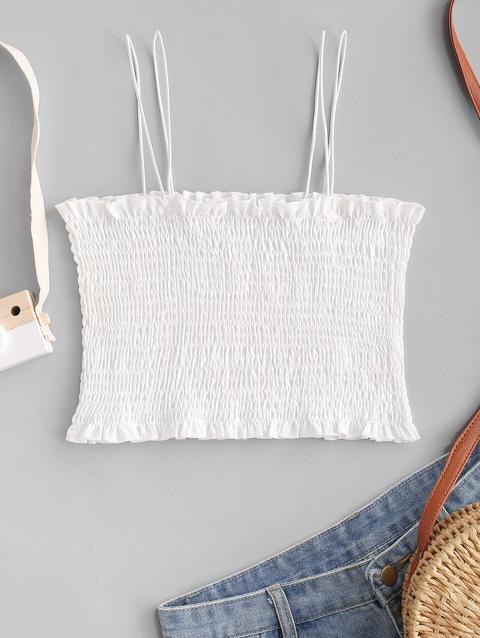 Top Cami Corto Smanicato Con Cuciture Zaful White