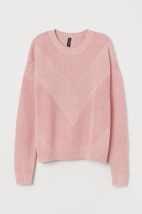 H & M - Pullover In Maglia Strutturata - Rosa