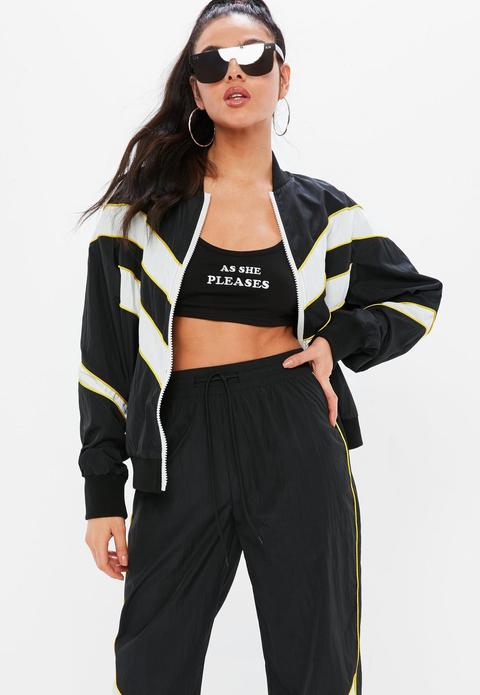 Madison Beer X Missguided Black Shell Suit Colour Block Binding Jacket, Black