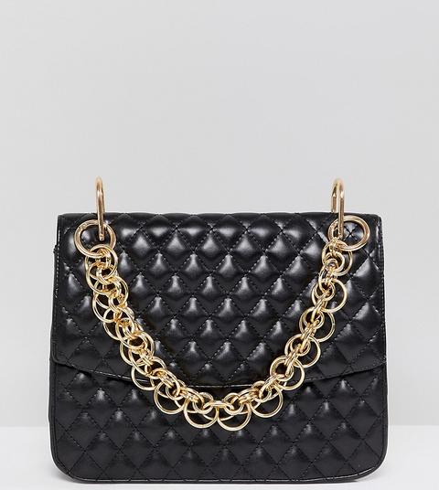 My Accessories London Black Quilted Shoulder Statement Bag With Gold Link Chain Handle