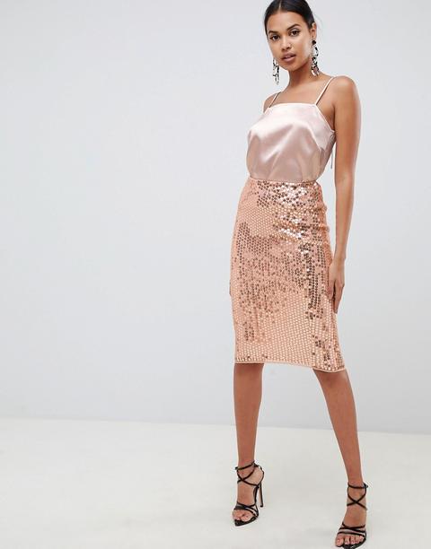 Asos Design - Gonna Midi A Tubino Con Paillettes - Oro