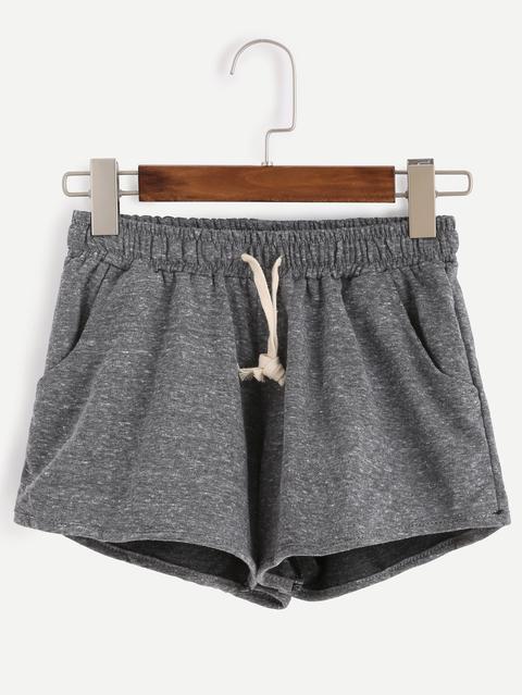 Grey Marled Knit Drawstring Shorts