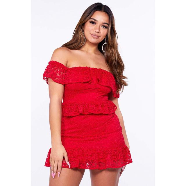 red lace bardot dress