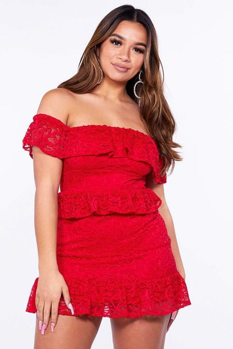 red lace bardot dress