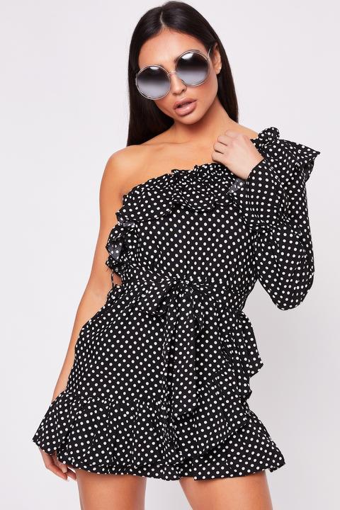 Freya Black Polka Dot Frill Detail Dress