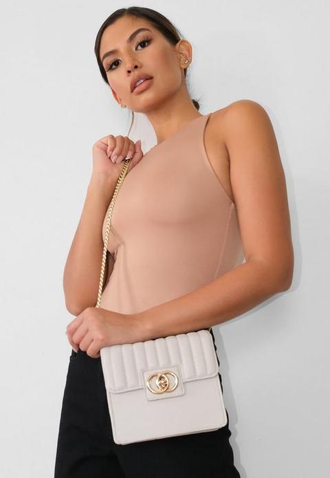 Cream Quilted Double Ring Cross Body Bag, Cream