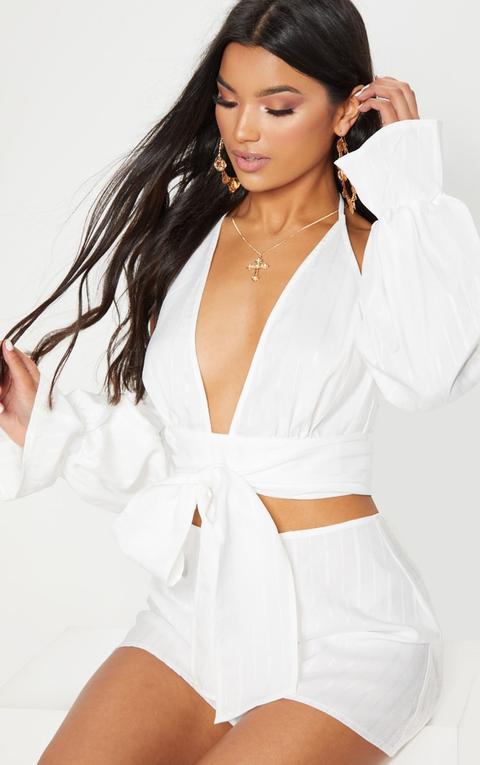 White Halterneck Puff Sleeve Shirt