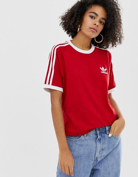 red adidas three stripe t shirt