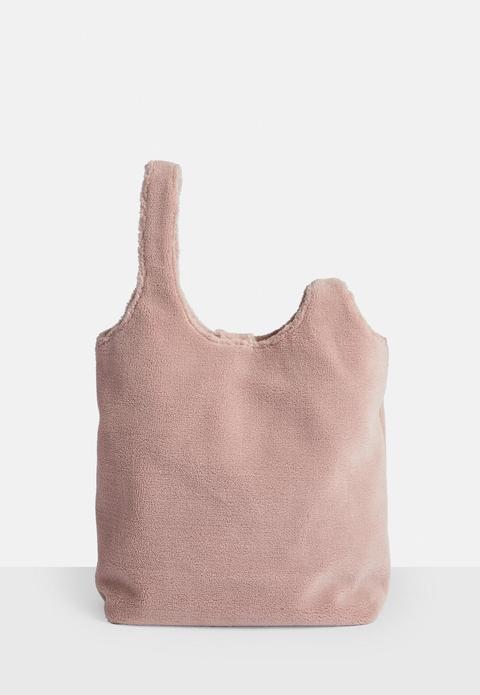 Pink Shearling Tote Bag, Pink