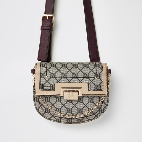 Beige Ri Monogram Lock Front Belted Bum Bag