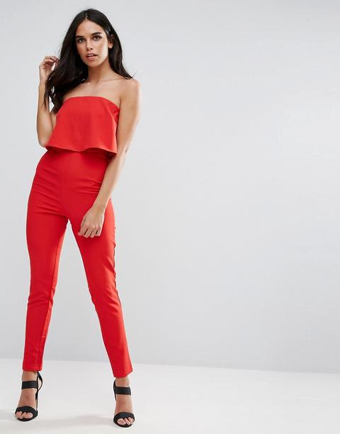 Missguided - Tuta Lunga Rossa Doppio Strato A Fascia - Rosso