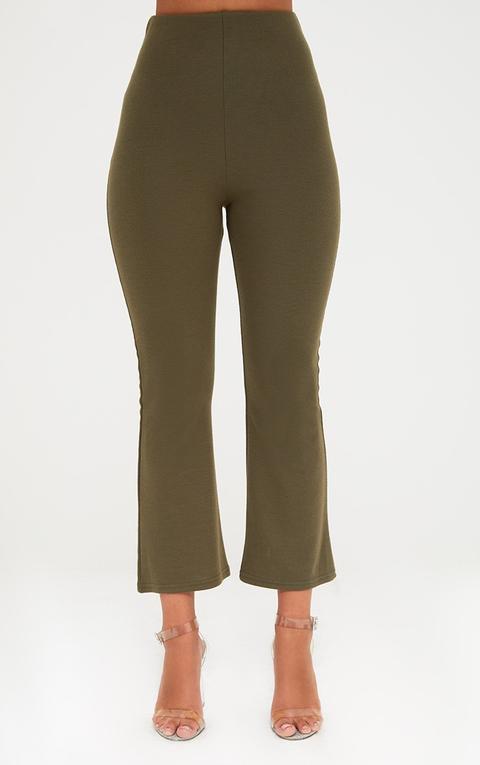 Khaki Kick Flare Cropped Trousers, Green