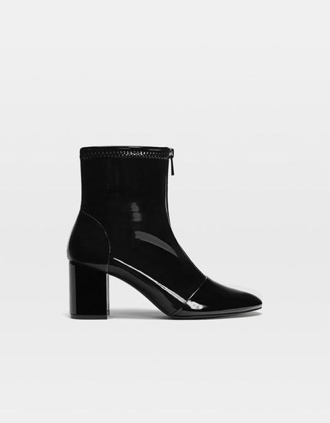 Bottines Noires Vernies Zippées Talon Noir