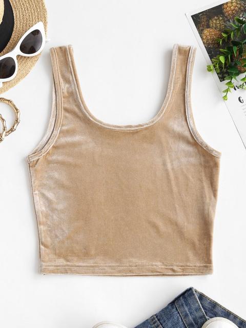 Tank Top Corto Con Top De Terciopelo Con Cuello En U Light Coffee