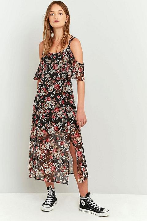 Staring At Stars Floral Ruffle Cold Shoulder Maxi Dress