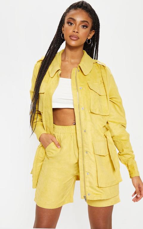 Mustard Faux Suede Pocket Detail Jacket, Mustard