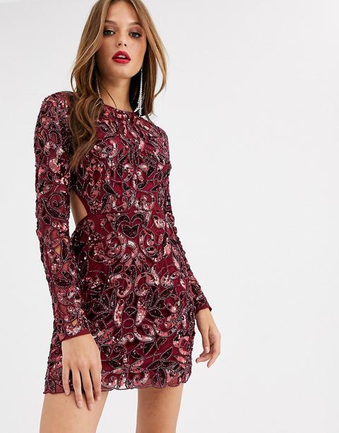 Asos Edition Sequin Cutwork Open Back Mini Dress-red