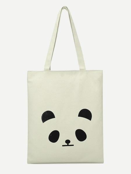 Borsa Di Tela Con Stampa Panda