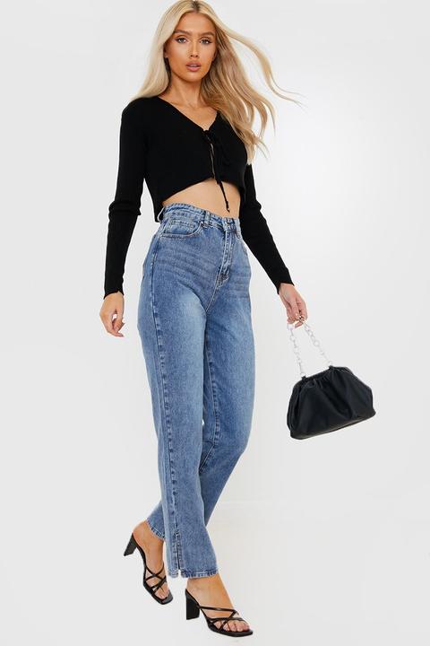Blue Jeans - Blue Split Hem Straight Leg Jeans