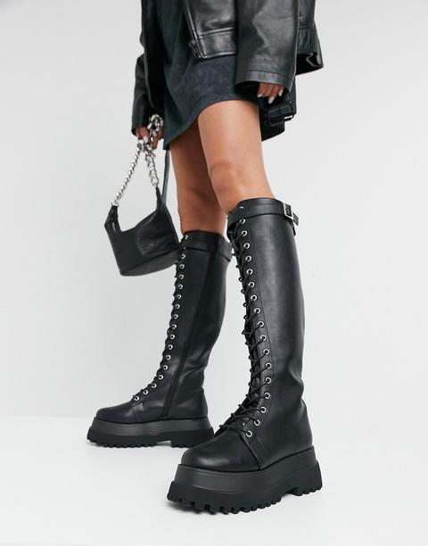 Botas Negras Altas Con Cordones Y Suelas Gruesas De Asos Design-negro