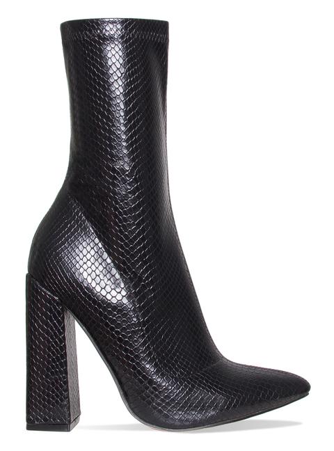 Gwen Black Snake Block Heel Ankle Boots