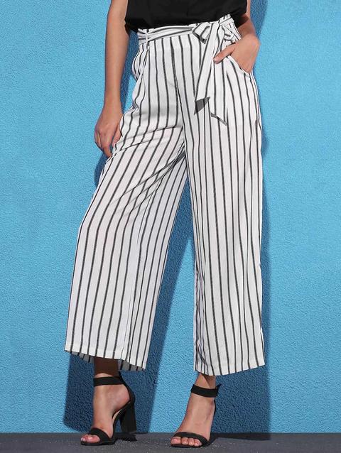 Side Knot Stripe Wide Leg Pants