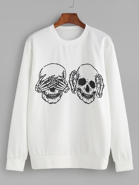 White Skull Print Sweatshirt