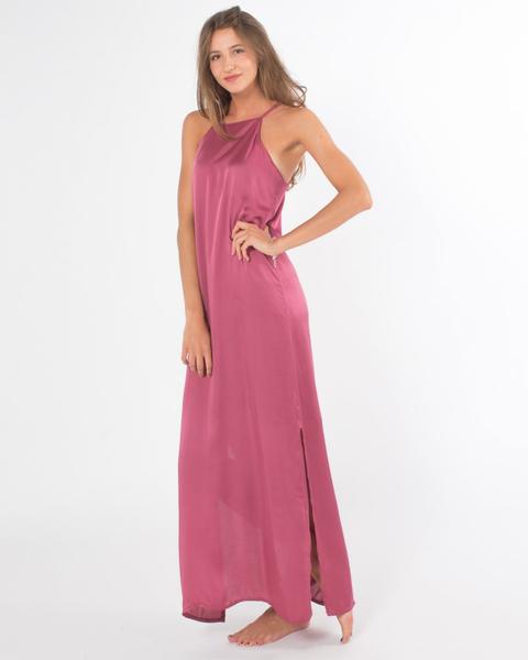 Vestido Largo Halter Satinado Burdeos
