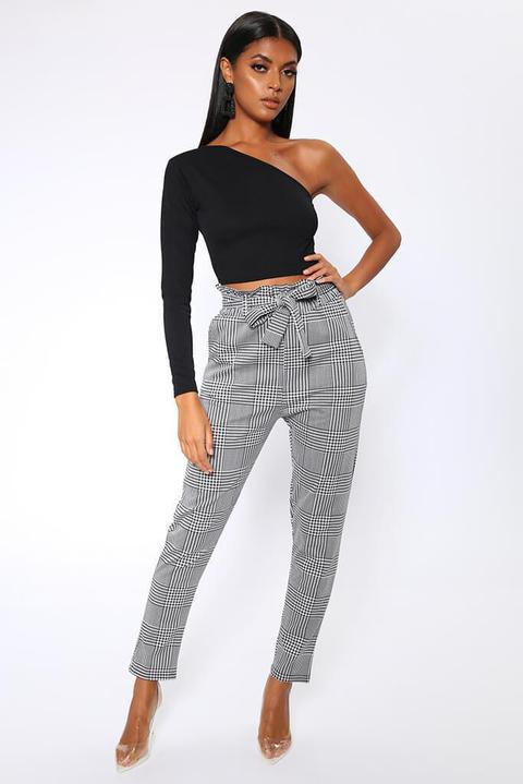 Black/white Check Tie Waist Paper Bag Trousers