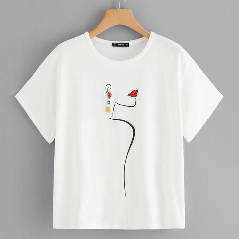 Face Sketch Tee With Earring