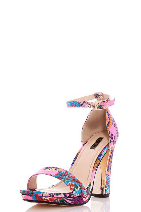 Pink floral hot sale heeled sandals