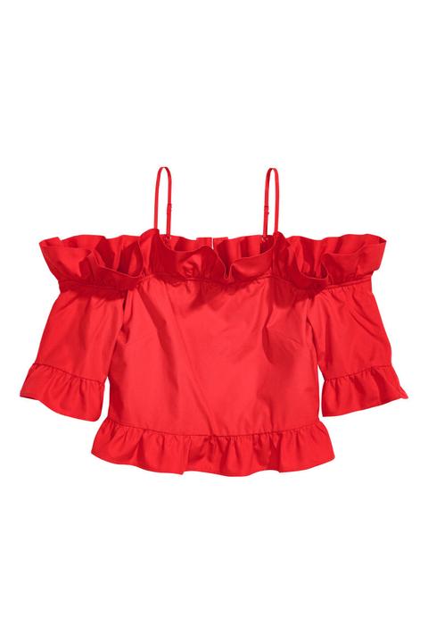 H & M - Top Corto Con Volant - Rosso