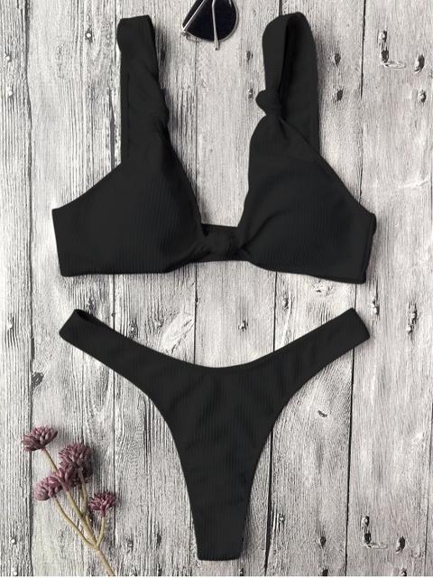 Traje De Bikini Con Thong Y Brasier Anudado Texturizado