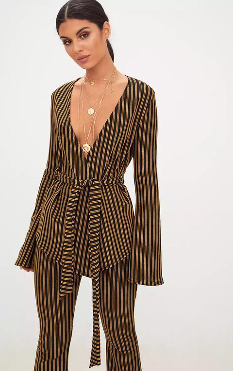 Gold Stripe Belted Blazer, Yellow