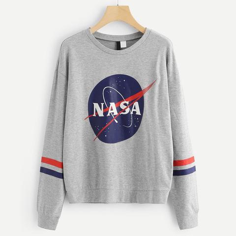 Sudadera Estampada Con Rayas En Las Mangas