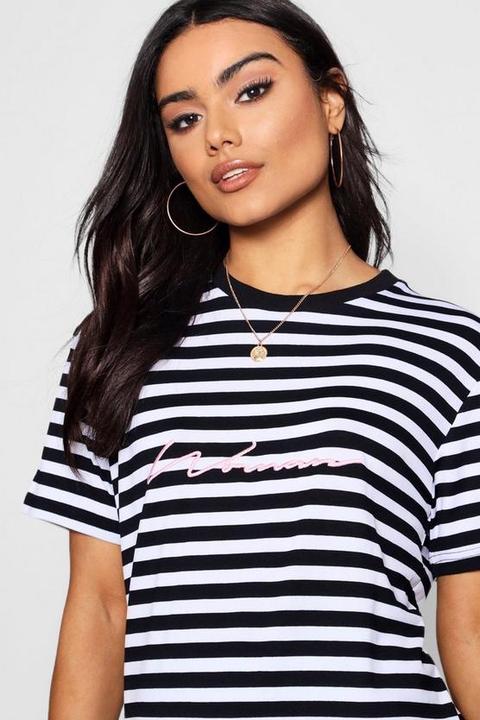 Woman Embroidered Stripe Tee