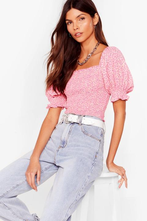 Womens Have You Shirred Floral Puff Sleeve Top