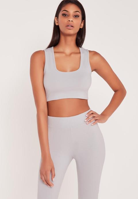 Sleeveless Jersey Crop Top Grey, Grey