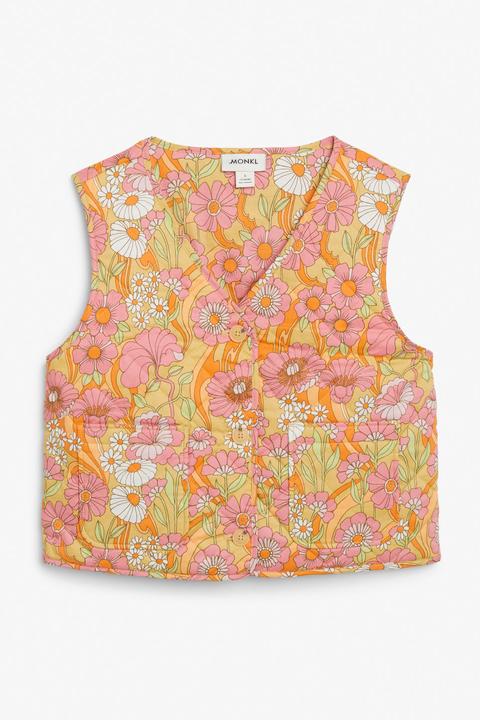 Cropped Quilted Vest - Yellow