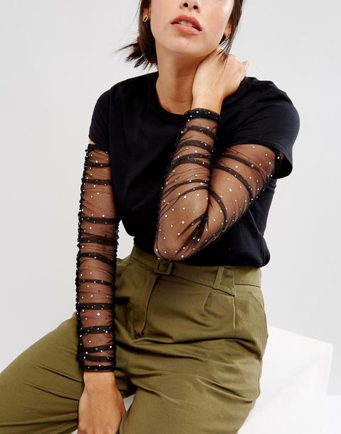 Asos - Maniche Arricciate Con Stampa A Pois Olografica - Nero