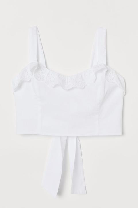 Cropped Cotton Tie-back Top - White