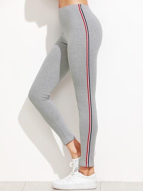 Light Grey Striped Side Leggings