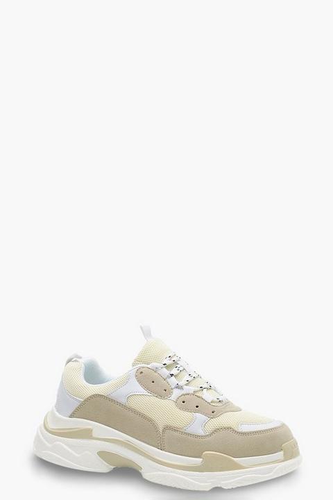 Womens Chunky Platform Lace Up Trainers - Beige - 3, Beige from Boohoo ...