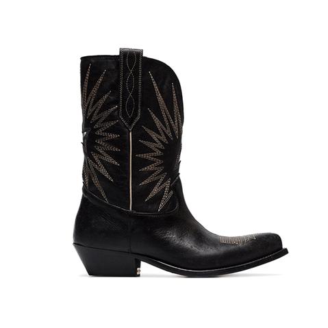 Makix Embroidery Leather Western Cowboy Ankle Boots