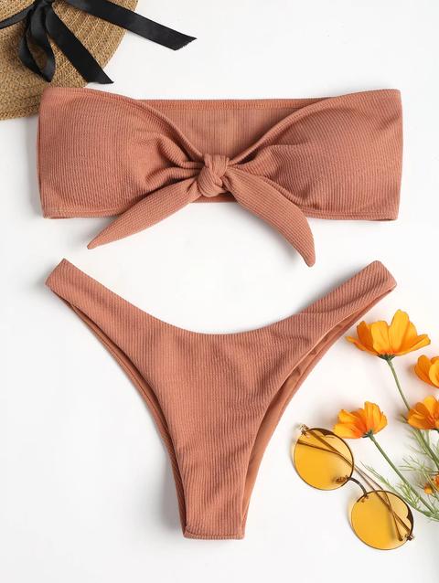 Bikini A Fascia A Costine Con Fiocco Di Zaful White Light Blue Golden Brown Love Red Dark Salmon