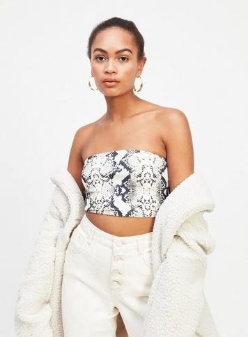 Womens Nude Snake Print Bandeau Top, Nude