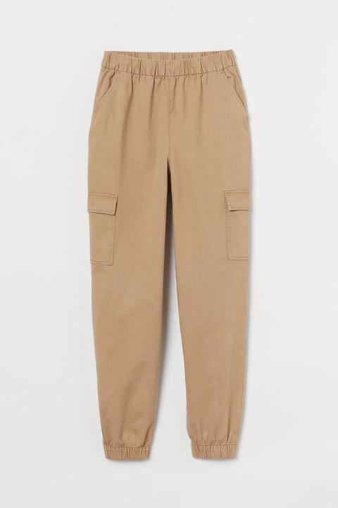 Twill Cargo Trousers - Beige